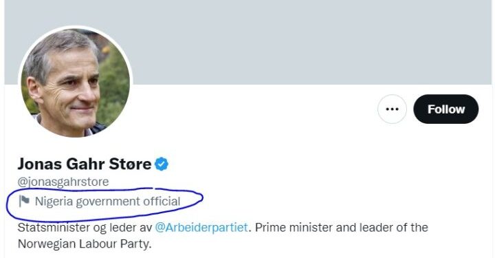 Twitter labels Norway prime minister as ‘Nigeria government official’