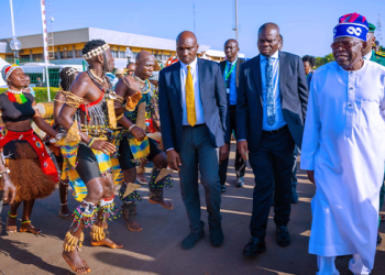 Tinubu Arrives In Guinea-Bissau For ECOWAS Summit, Visits Nigerian Troops