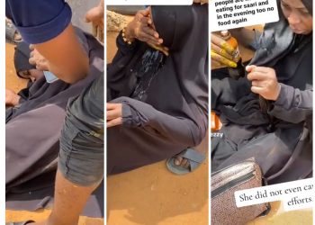 Muslim lady observing Ramadan fast faints and refuses to take the drink given to her by passersby