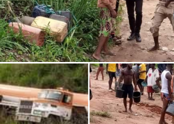 Residents ignore explosion threat, scoop fuel from fallen tanker in Edo