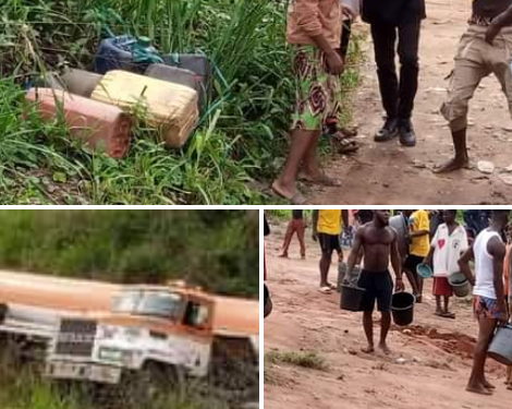 Residents ignore explosion threat, scoop fuel from fallen tanker in Edo