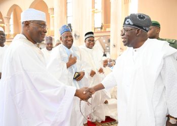 Tinubu, Atiku meet at Abuja national mosque — first time since October 2022